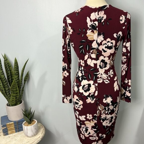 Calvin Klein Long Sleeve Floral Faux Wrap Dress Size 4P - Picture 6 of 10
